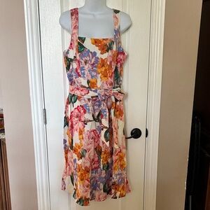 London Times Women's Sleeveless Fit Flare Floral Multicolor Midi Dress Size 14